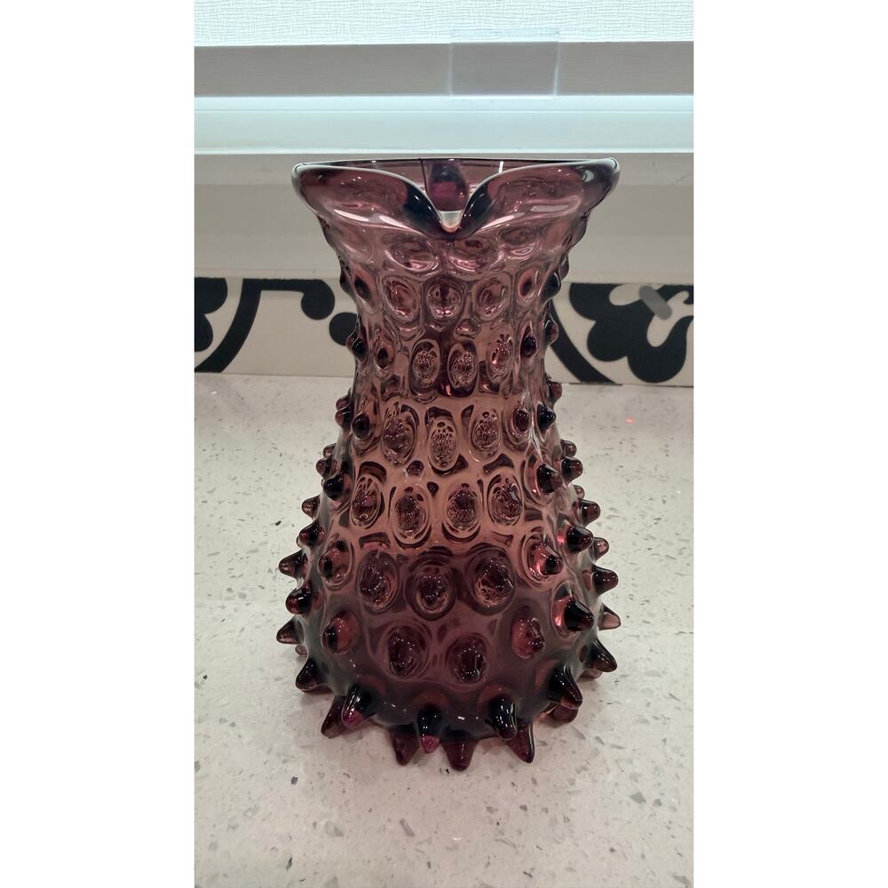Vintage Empoli Italy Amethyst Purple Spiked Hobnail Art Glass Pitcher MCM - Picture 2 of 7